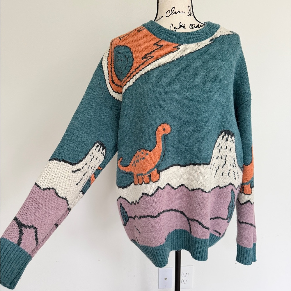 Aelfric Eden Dinosaur Sweater Sz L Dino Triassic Fossils Kawaii Cabin Core - Picture 3 of 16